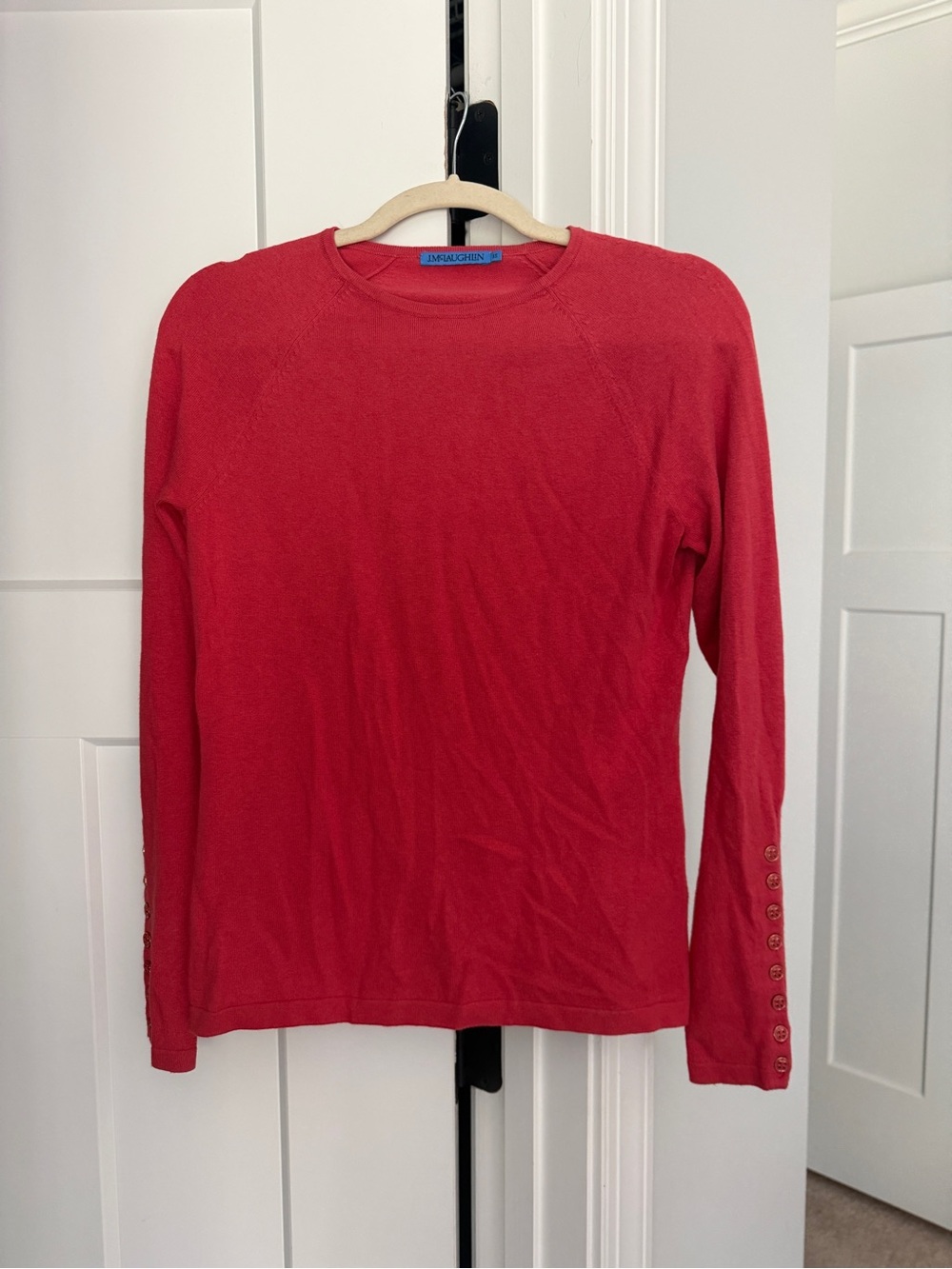 J. McLaughlin Red sweater button detail
